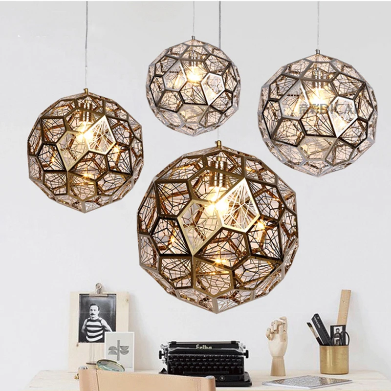 Post-Modern Craft Cord Pendant Light Hollow Stainless Steel Ball Pendant Lamp E27 Fixture Cafe Bar Loft Vintage Luminarias Deco