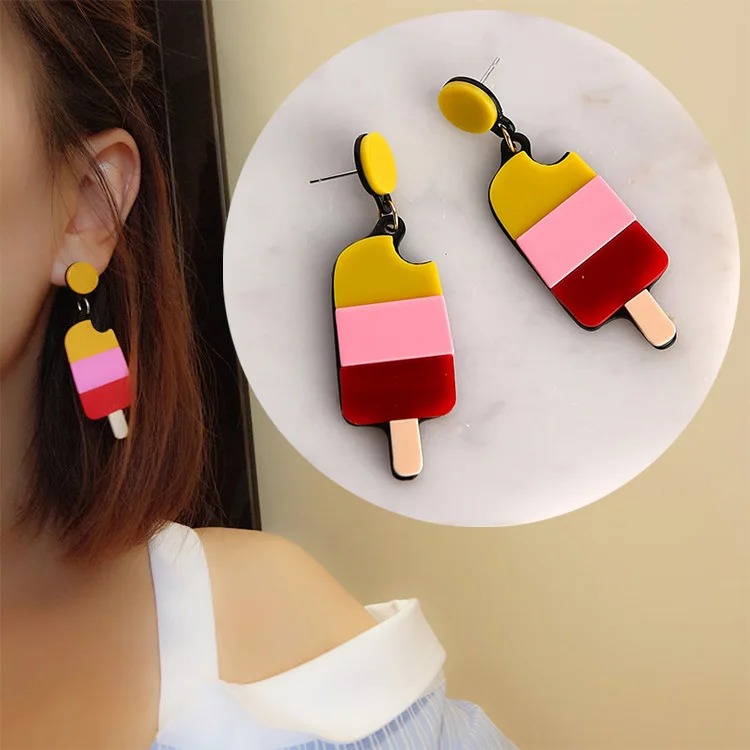 

2018 Sweet Cute Candy Color Ice Cream Fruit Pendant Stud Earrings for Women Girls Jewelry Gift Pendientes Brincos