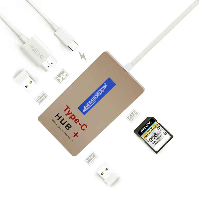 Kembona Тип-C USB 3.0 адаптер концентратор с 4 К HDMI HD Выход 2 порта USB 3.0, слота для карты SD, порт зарядки для MacBookPro