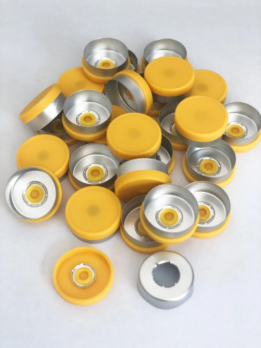 200pcs/lot 20mm Yellow/orange flip off cap pharmaceutical caps for crimp glass vial bottle Aluminum plastic cap