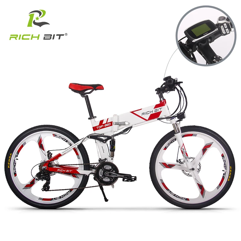 Flash Deal RichBit New 36V*250W Electric Bike Mountain Hybrid Electric Bicycle Watertight Frame Inside Li-on 12.8Ah Battery Folding ebike 0