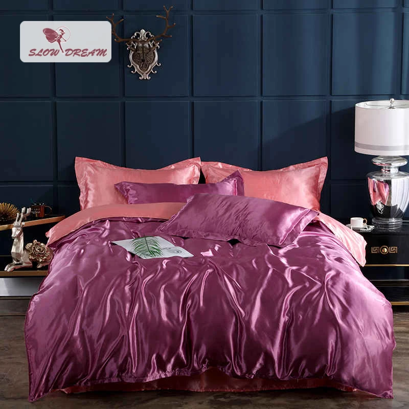 

SlowDream Red Luxury 100% Silk Bedding Set Fitted Sheet Rubber Corners Bedspread Adult Elastic Band Decor Home Bed Duvet Cover