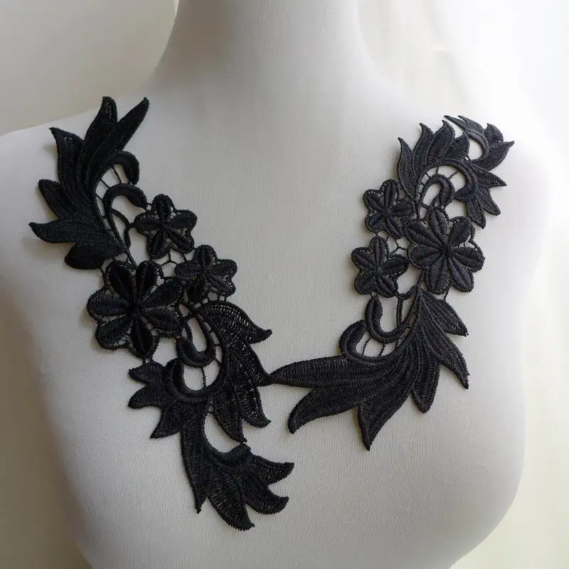 5 Pairs 20.5cm*7.5cm New Fashion Black Venise Lace Applique Sewing