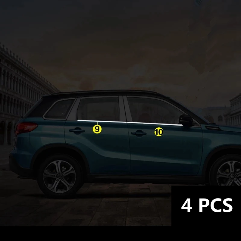 Для Suzuki Vitara- корпус из нержавеющей стали Стекло окно украшение столб средняя полоса отделка рамка лампы капот запчасти - Цвет: 4PCS