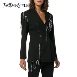 TWOTWINSTYLE осенний однотонный блейзер для женщин с длинным рукавом бриллианты лоскутное элегантные пальто женская модная одежда 2019 Новинка
