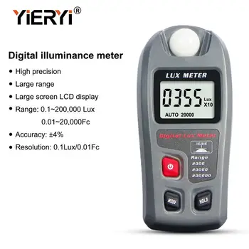 

yieryi MT-30 Digital Luxmeter 0 ~ 200000 Lux LCD Display Light Meter Environmental Testing Illuminometer Sensor Large Photometer