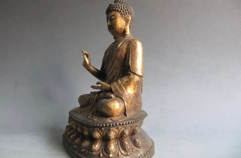 

12 Tibet Buddhism Temple Old Bronze Copper Carved Tathagata RU Lai Buddha Statue