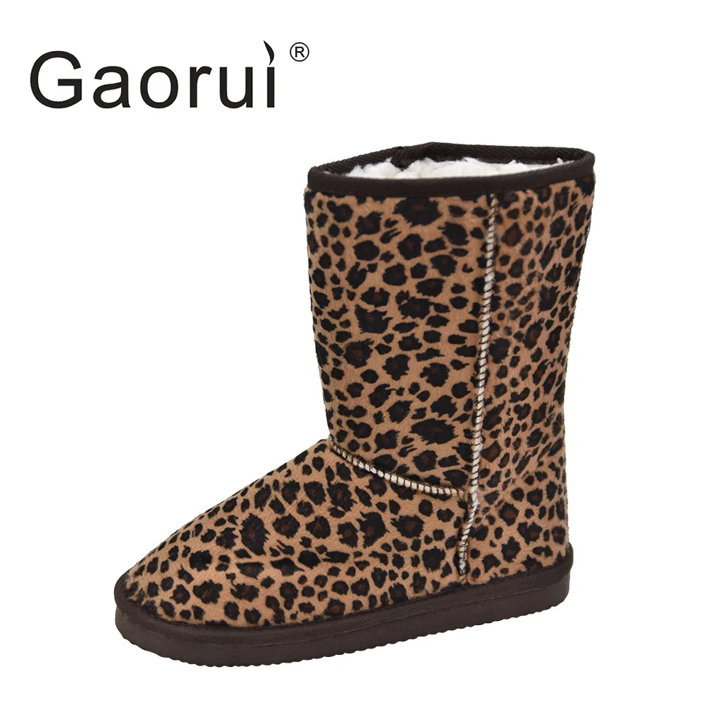 New arrival fashion winter print high Leopard boots warm flat heels
