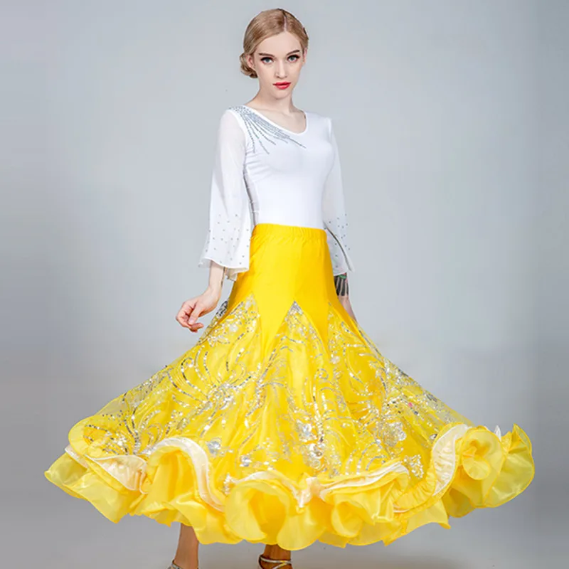 D ecorative Design Waltz Standard Skirt For Dancing Women Ballroom Dance Skirts Flamenco Dance Top Stage Spanish Costume