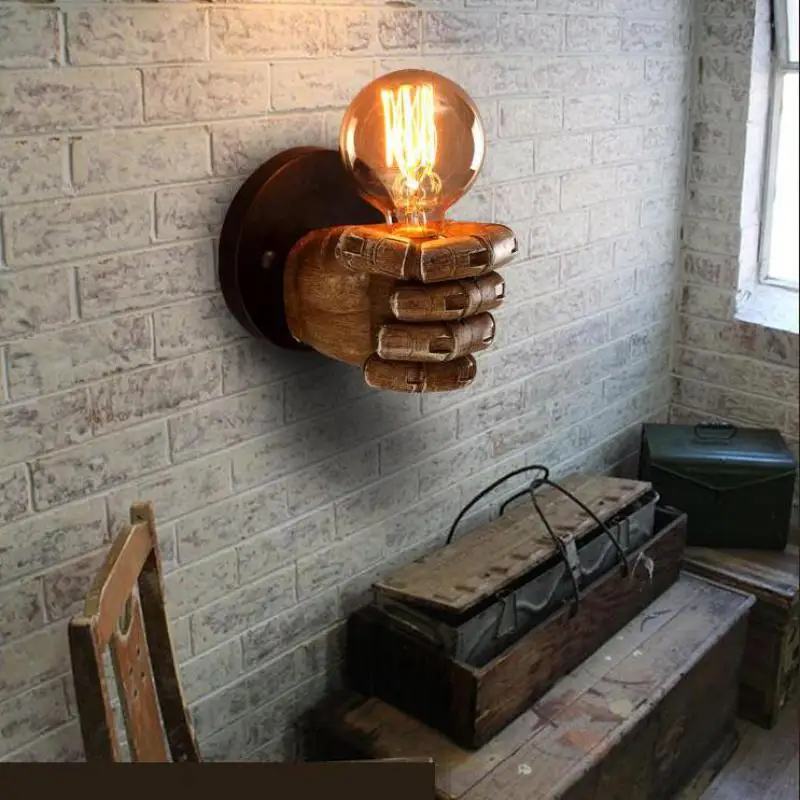 

Fist Resin Bedroom Bedside Aisle Adornment Industrial Wind Led Wall Lamp Retro Creative Restaurant Bar Sconce Wall Lights