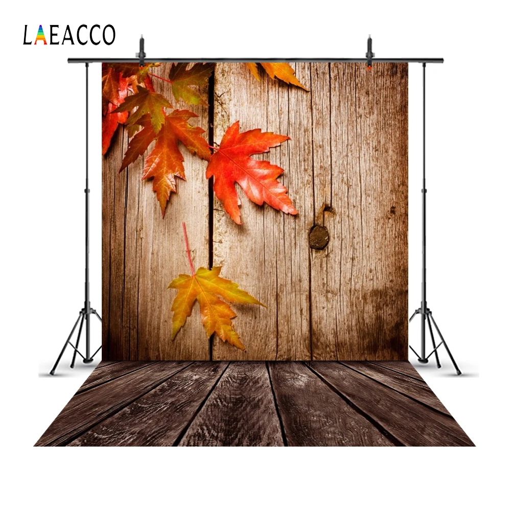 

Laeacco Autumn Maple Leaf Vintage Wooden Board Baby Photography Backgrounds Customized Photographic Backdrops For Photo Studio