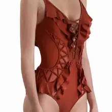 Цельный купальник для женщин, с перекрестной шнуровкой, сетчатый сексуальный ретро летний пляжная повязка, купальный костюм для девочек, черный, красный, купальник