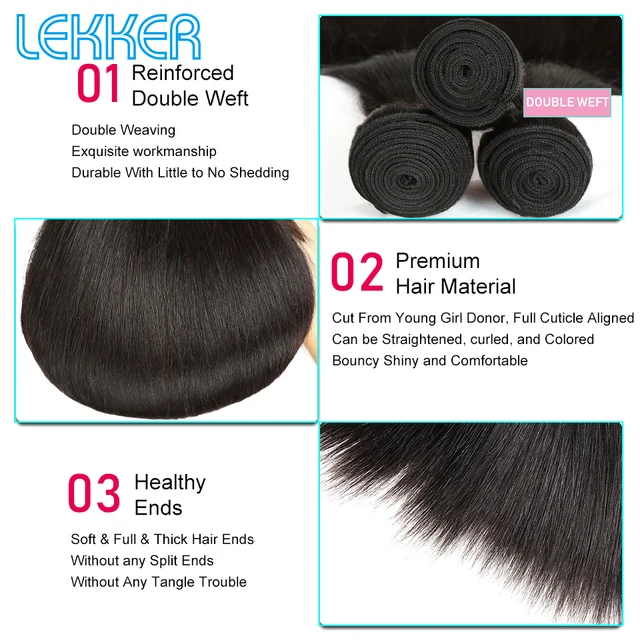 Lekker Straight Bundles With Closure Human Hair Bundles With Closure Brazilian Hair Weave Bundles With Closure Hair Extension