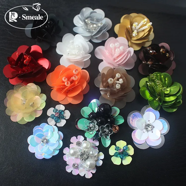 

10pcs/lot High Quality Beaded Flower Cloth Paste Can Be Used for Hats and Brooches DIY Clothing Accessories RS1490