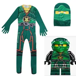 Зеленый Ninjago костюм для мальчиков для комбинезон для косплея для женщин Дети Хэллоуин Рождество необычная праздничная одежда ниндзя costum