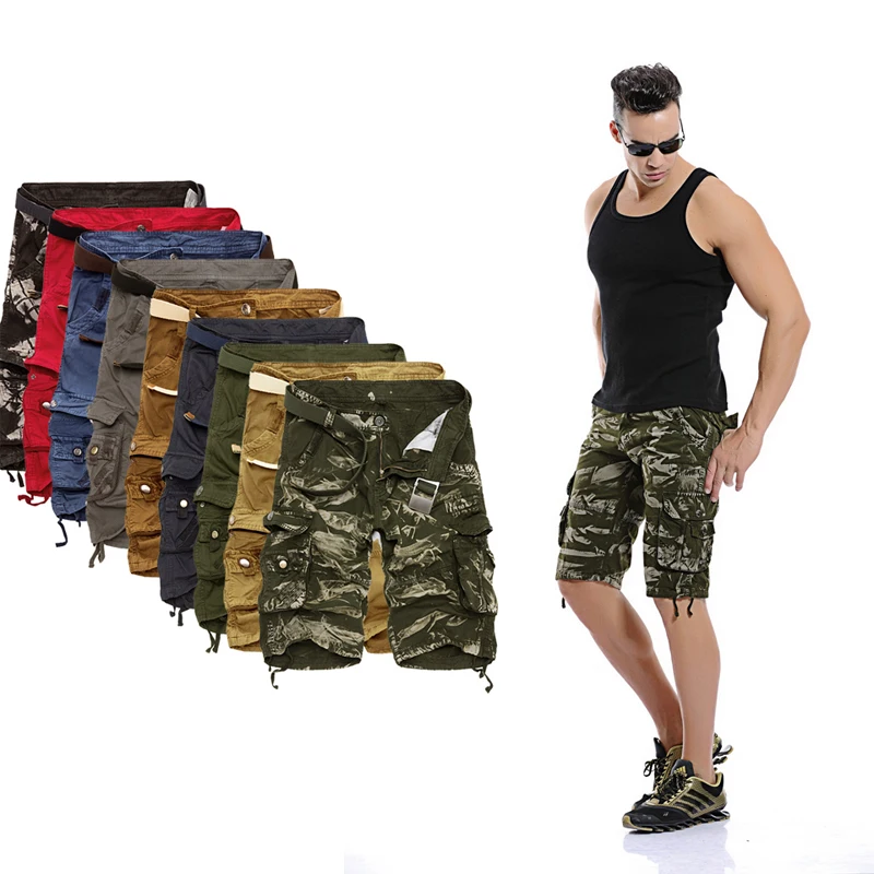 Камуфляжные военные шорты бермуды летние камуфляжные карго шорты для мужчин хлопок Свободная верхняя одежда тактические Короткие штаны без пояса