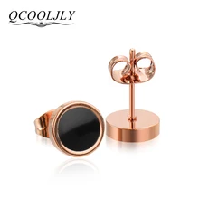 QCOOLJLY серьги-гвоздики круглой формы цвета розового золота, черные серьги для мужчин и женщин, ювелирные изделия, подарок, Букле д 'ореиль, серьги