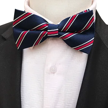 

Classic Men Woven Bow Ties Navy Blue with White Red Stripes Bowtie Butterfly