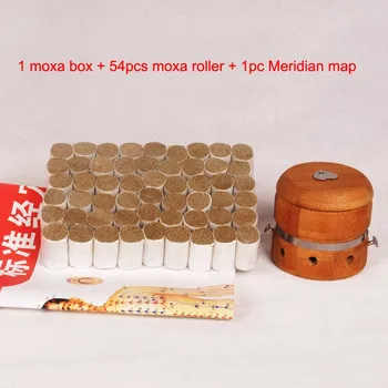 

hot-selling Querysystem cauterize bamboo wooden moxa box utensils tank can thermostat with 108pcs moxa roller+Meridian map