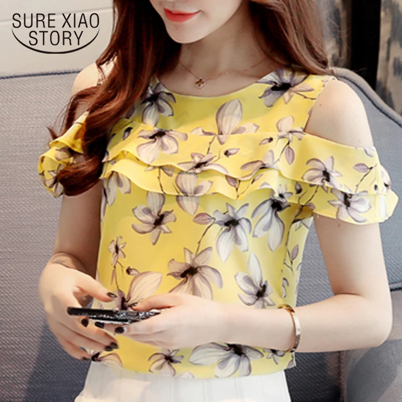 

2018 new spring Print Women Short Sleeve Blouses Women Tops Floral Chiffon Shirts Casual Ladies Clothing Female Blusas 62G 30