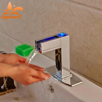 

LED Light Brass Chrome Finish Automatic Sensor Basin Faucet Bathroom Vanity Sink Tap One Hole Mixer Tap