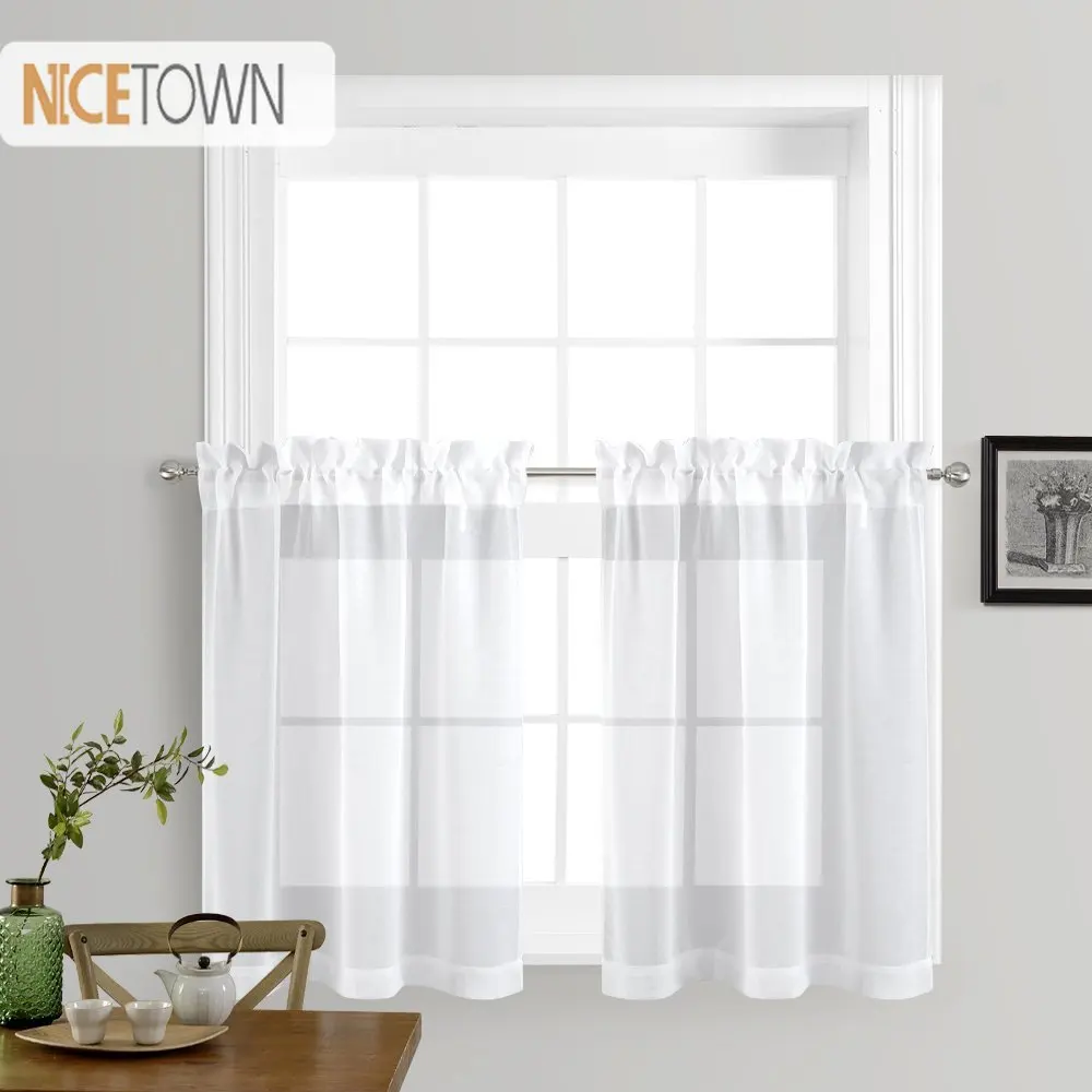 

NICETOWN European and American Style Faux Linen Rod Pocket Voile Tulle Curtains Drapes for Kitchen Small Windows Living Room
