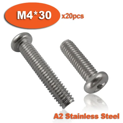 

20pcs DIN7985 M4 x 30 A2 Stainless Steel Pan Head Phillips Screw Cross Recessed Raised Cheese Head Screws