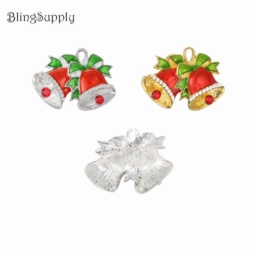 

Free shipping Christmas bells rhinestone button 31X23mm flatback can mix plating colors 100PCS/lot(BTN-5668)