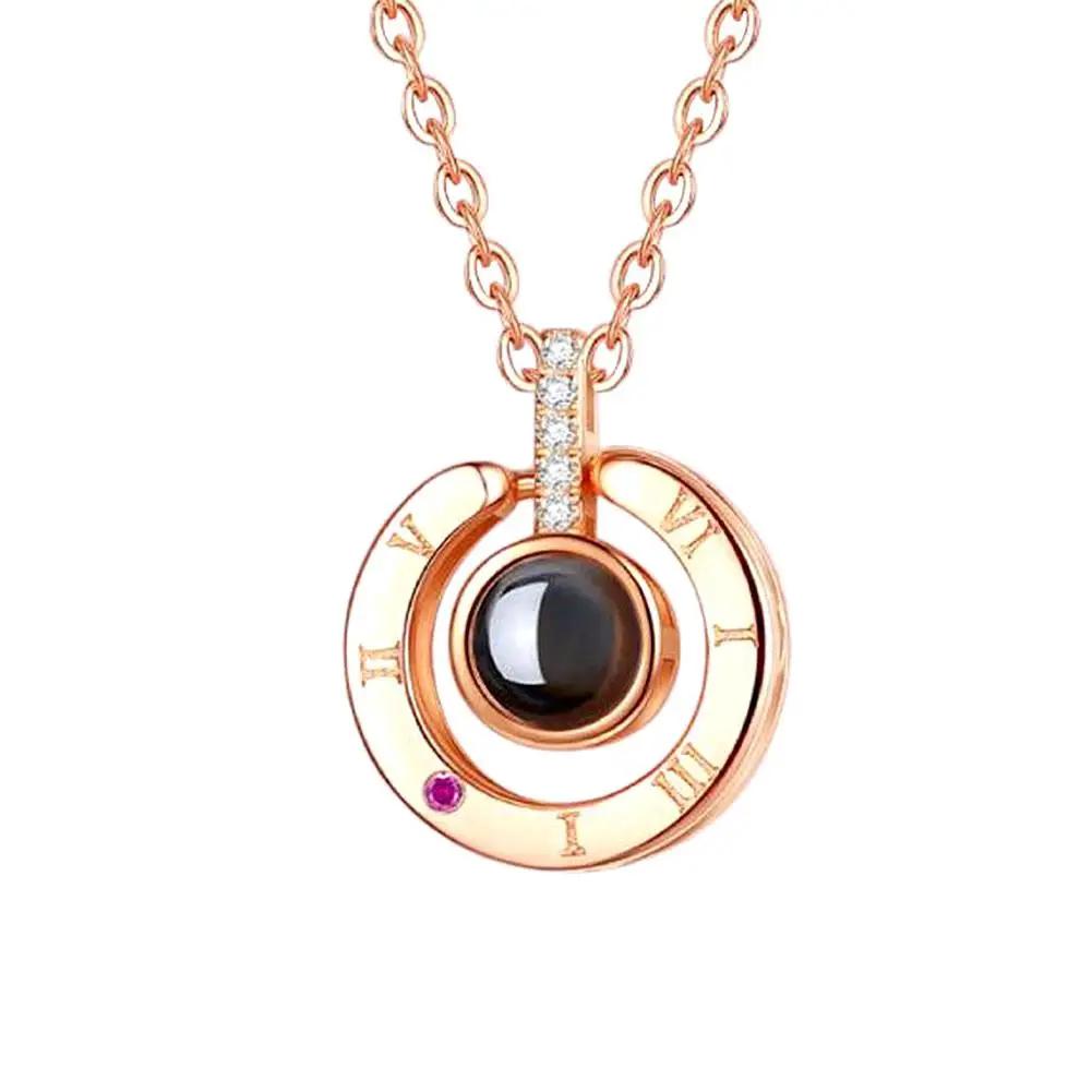 

Hot Round Shape Rhinestone Inlaid I LOVE YOU in 100 Languages Projection Necklace