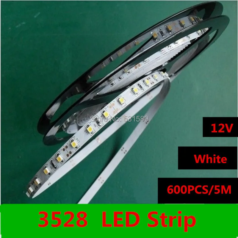 Бесплатная Доставка 100 м/лот 600 шт. 3528 SMD LED 5 м без Водонепроницаемый гибкие Светодиодные ленты света холодный белый