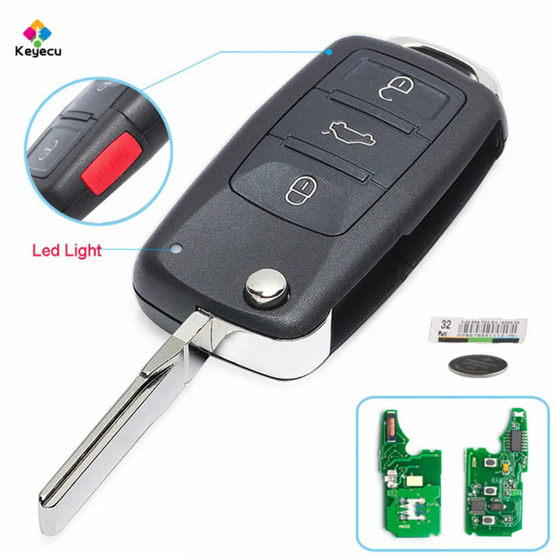 

KEYECU 3 Buttons Keyless Go Function Flip Remote Car Key Fob 315MHz /433MHz ID46 for VW Volkswagen Touareg 2002-2010