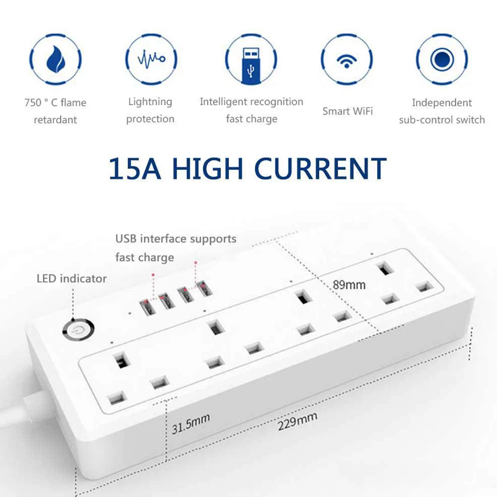 

Mobile Phone Control Smart WIFI Home Voice Control Power Strip Socket Multifunctional Practical APP Remote Control Lightweight