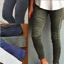 2017 Мода Sexy Women Denim Тощий Плиссированные Брюки Высокой Талии Стрейч Джинсы Тонкий Карандаш Брюки
