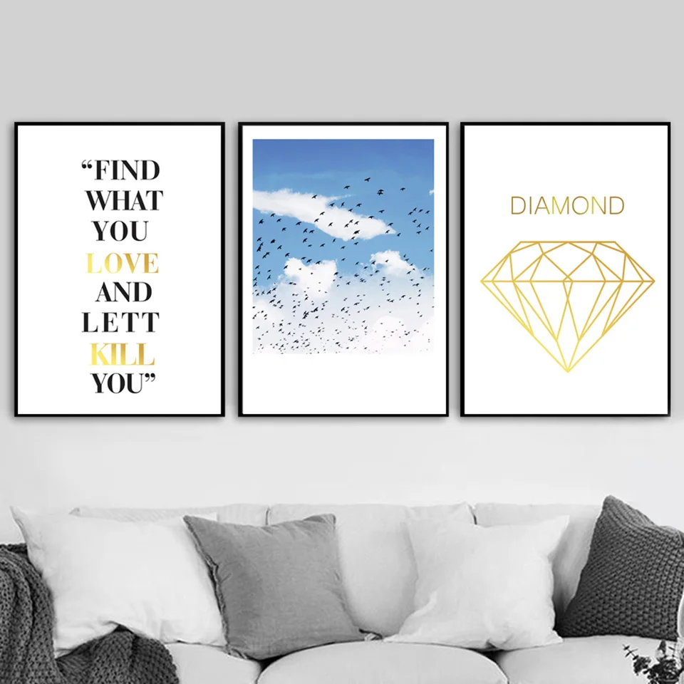 Sky-Diamond-Love-Quotes-Nordic-Posters-And-Prints-Wall-Art-Canvas-Painting-Landscape-Wall-Pictures-For