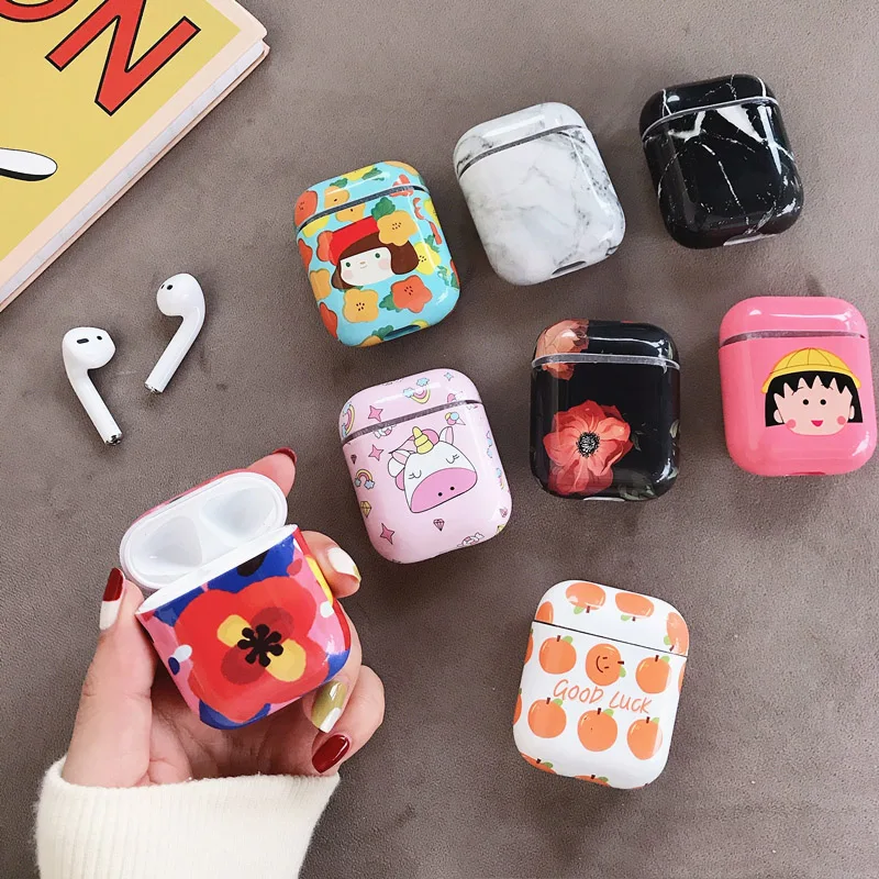 

Cute Cartoon Marble Bluetooth Wireless Earphone Cover For AirPods Protective Hard Case for Apple Airpods Headset Bag