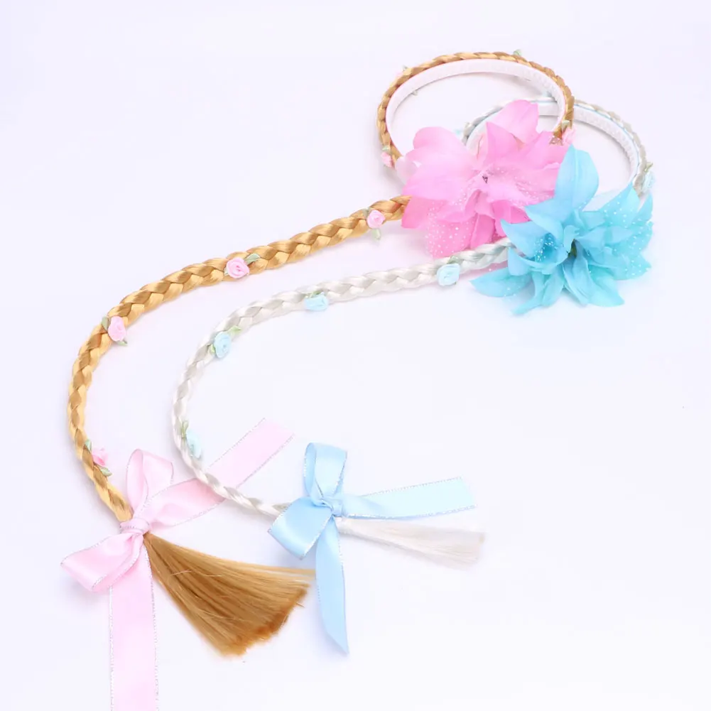 UK Blonde Cosplay Weaving Braid Rapunzel Princess Headband Hair Girl Wig Headwear baby accessories basket