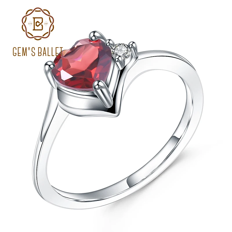 GEM'S BALLET, 0.84Ct, натуральный гранат, кольцо с камнем по месяцу рождения, 925 пробы Серебряное кольцо с сердечком для женщин, подарок на день Святого Валентина, ювелирное изделие