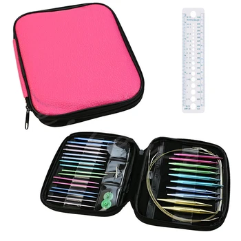 

26pcs Aluminum Circular Interchangeable Knitting Needles Set Ergonomic Handles With Storage Case For Any Crochet Patterns Yarns