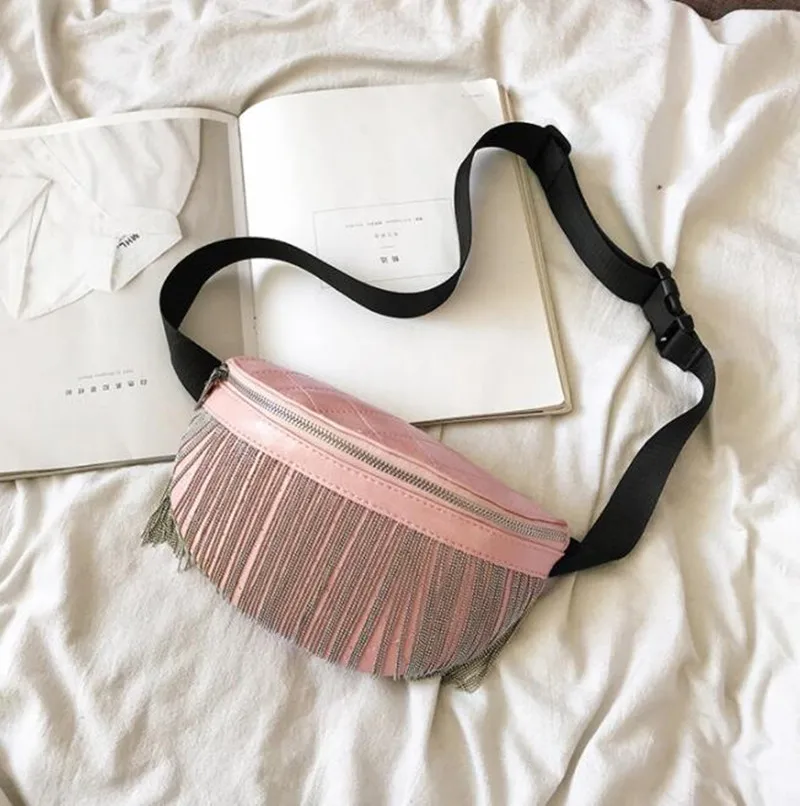 Модная женская поясная сумка, сумка на пояс с кисточками, сумка на пояс из искусственной кожи Bananka, Женская поясная сумка - Цвет: Розовый