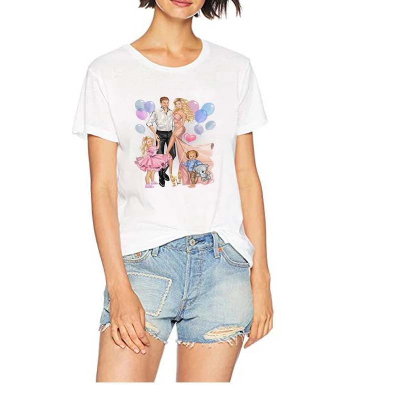 

Family T Shirt Woman Mama Daddy Cute White T-shirts Girl 100% Cotton Summer O-Neck Tops Base Shirt Fashion Tees Mother's Gift