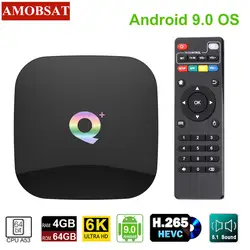 Q плюс Smart Android 9,0 ТВ коробка 4 ГБ 32 ГБ, 64 ГБ ТВ Box Allwinner H6 4 ядра 6 K H.265 2,4 ГГц Wi-Fi Google Play Youtube телеприставке