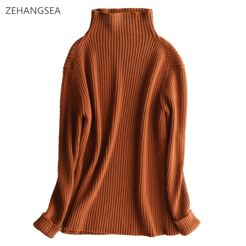 

ZEHANGSEA-Autumn and winter new cashmere sweater female high collar solid color pullover sweater loose wild sweater-Free shippin