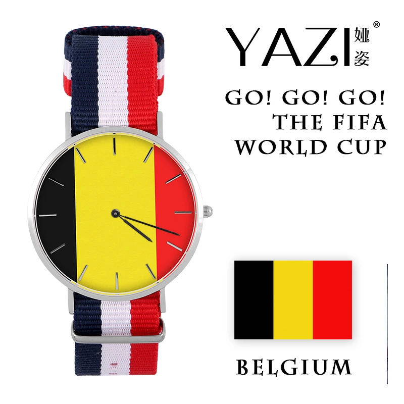

YAZI DIY Male Watch for Soccer Fans of The Belgium Team Wrist Watch Nylon Band Stainless Steel Watches Women Gift And Souvenir