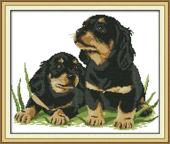 

Patchwork Two dogs 3 Domesticated animals DIY Needlework DMC Counted Cross Stitch Kits for Embroidery Knitting Needles Crafts