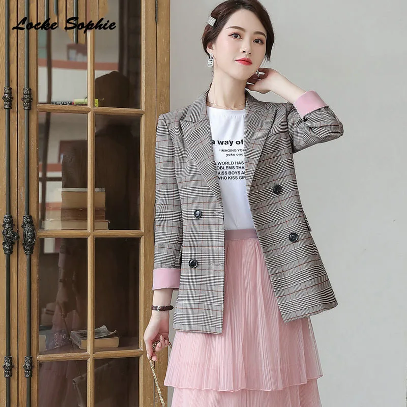 1pcs Women's Plus size Blazers coats 2019 Autumn cotton blend Double-breasted Small Suits jackets ladies Skinny Blazers Suits