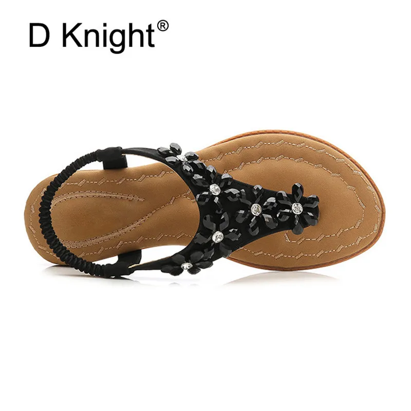  Women Bohemian Crystal Sandals Flat Heel Summer Woman Thong Sandals Flip Flops Comfort Black Lady Shoes Sandal Plus Size 35-42 (8)