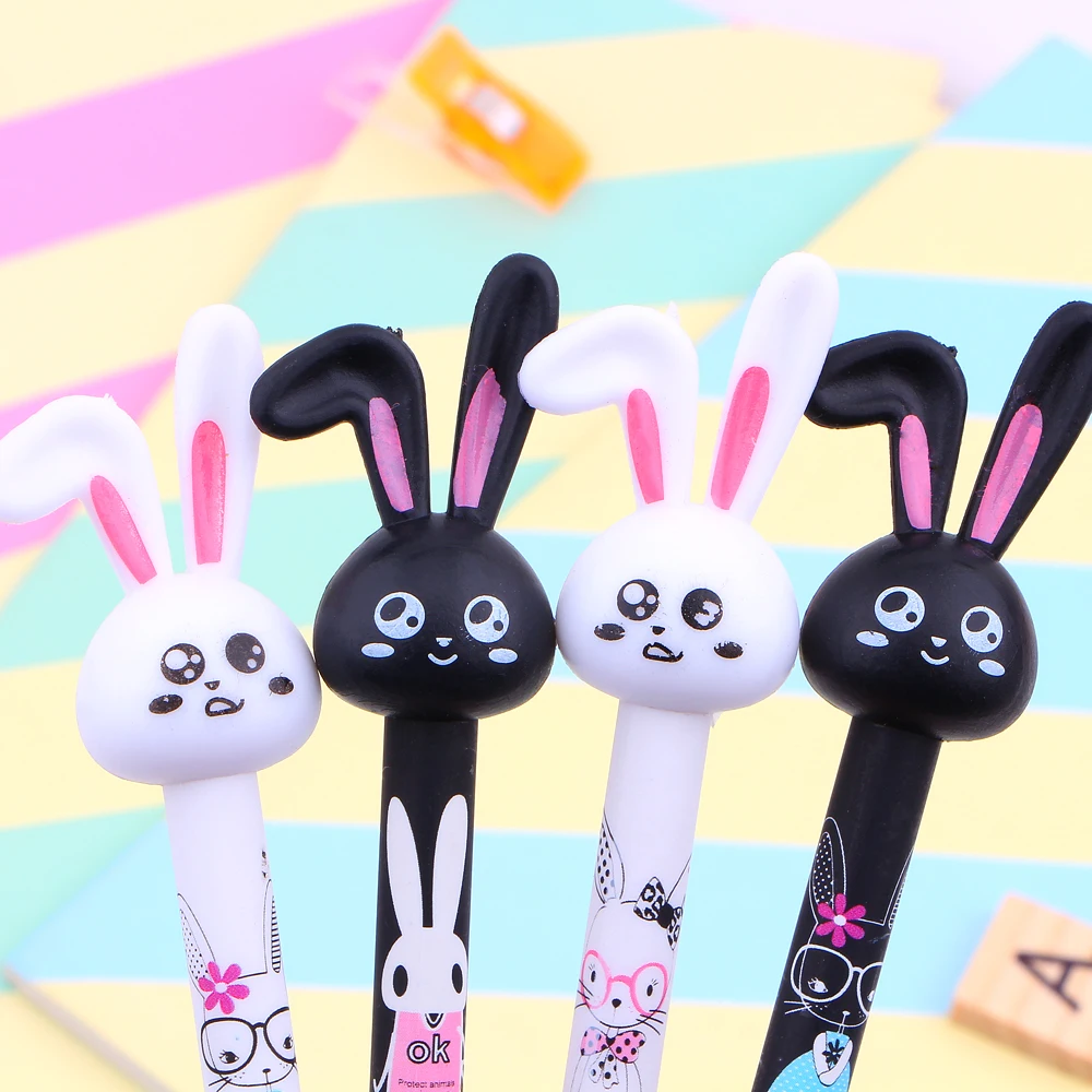 

4Pcs/lot Cute Kawaii Plastic Gel Pens Lovely Cartoon Rabbit Pen for Kids Writing Gift Korean Stationery Office School Supplies