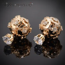 IYOE oro lleno de flor francesa hueco bola Stud pendiente 8mm Austrain pendientes de cristal para las mujeres regalos de navidad