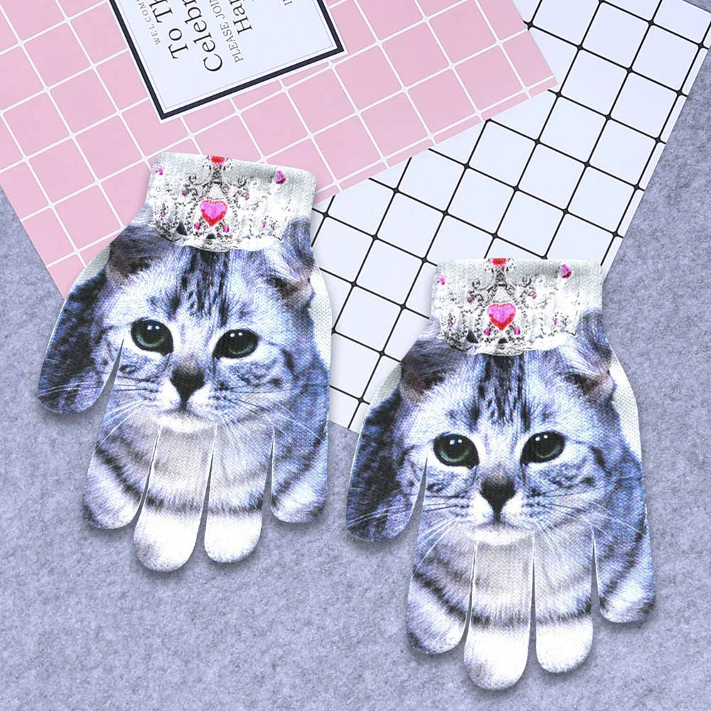 Перчатки guantes Детские ганты Милые 3D eldiven с животным принтом вязаные Kitty Pet детские милые перчатки Модные теплые зимние перчатки L50 - Цвет: C
