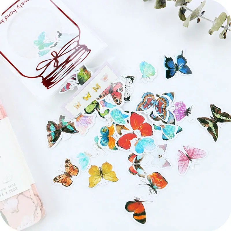 

60 pcs/bag Watercolor butterfly paper sticker children diy Handmade Gift Card photo album Scrapbook diary decoration sticker